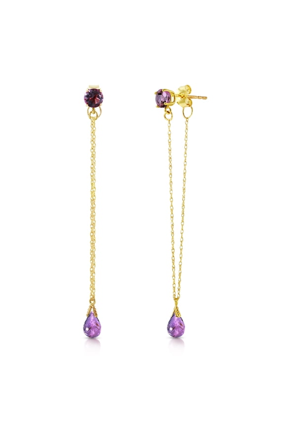 14K Solid Gold 3.15 Carat Natural Amethyst Earrings for Women - Yellow Gold Fine Jewelry