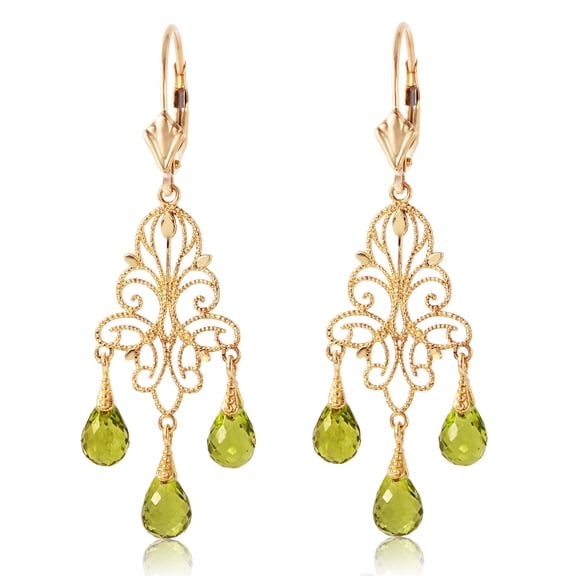 Galaxy Gold GG 14K Yellow Gold 3.75 CTW Natural Peridot Dangle Earrings - August Birthstone - Abundance & Joy - Fine Jewelry for Women