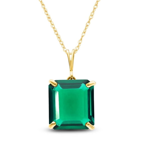 Galaxy Gold GG 14K Yellow Gold 4.5 Carat Octagon Shape High Polished Genuine Emerald Pendant Necklace - May Birthstone - Renewal & Love - 16" to 24" - Fine Jewelry for Women
