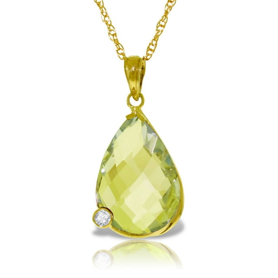 Galaxy Gold GG 14K Yellow Gold 5.04 Carat Natural Briolette Checkerboard Cut Lemon Quartz and Diamonds Necklace - Abundance & Joy - 16" to 24" - Fine Jewelry for Women