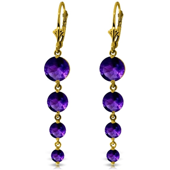 Galaxy Gold GG 14K Yellow Gold 7.8 Carat Natural Amethyst Dangle Earrings - February Birthstone - Peace & Wisdom - Fine Jewelry for Women