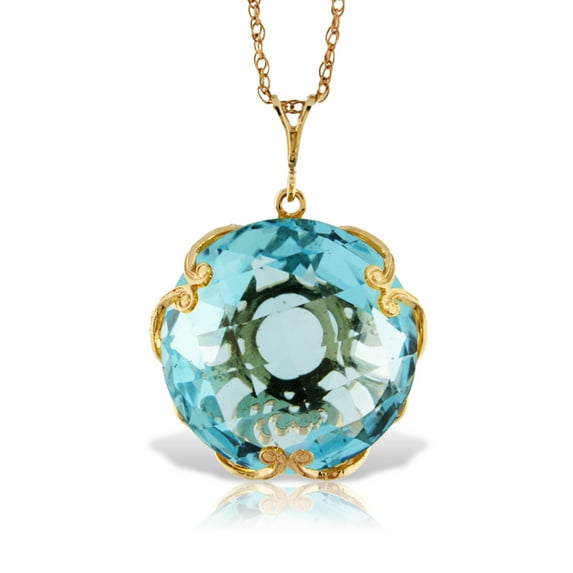 Galaxy Gold 14K Solid Gold Natural Blue Topaz Checkerboard Pendant Necklace for Women - Yellow Gold Fine Jewelry