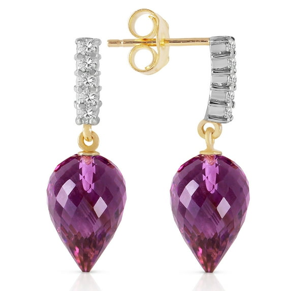 Galaxy Gold GG 14K Yellow Gold Natural Amethyst and Diamonds Dangle Earrings - February Birthstone - Peace & Wisdom - Fine Jewelry for Women