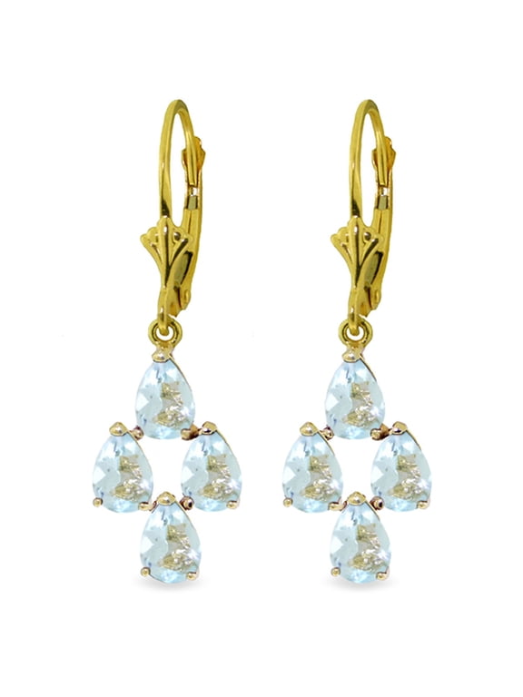GG 14K Yellow Gold Natural Aquamarine Dangle Earrings - March Birthstone - Courage & Clarity - Fine Jewelry for Women
