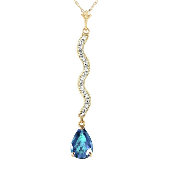 Galaxy Gold 14K Yellow Gold Natural Diamonds and Blue Topaz Pendant Necklace - December Birthstone - Communication & Serenity - 16" to 24" - Fine Jewelry for Women