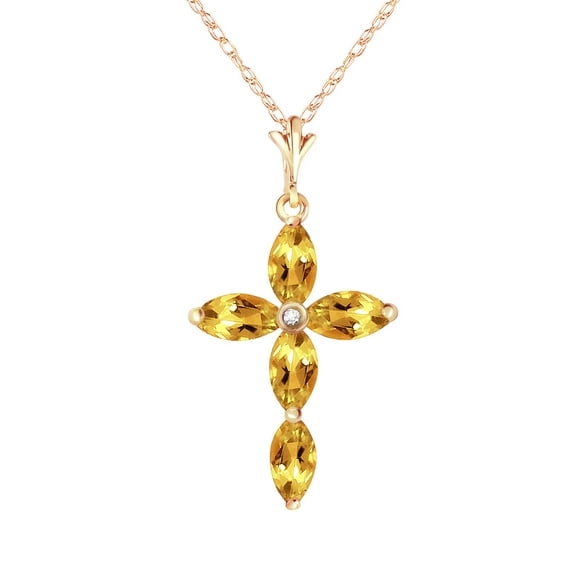 Galaxy Gold GG 14K Yellow Gold Natural Diamonds and Citrine Cross Pendant Necklace - November Birthstone - Warmth & Prosperity - 16" to 24" - Fine Jewelry for Women