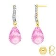 thumbnail image 1 of Galaxy Gold 14K Solid Gold Natural Diamond & Pink Topaz Drop Earrings for Women - Yellow Gold Fine Jewelry, 1 of 2