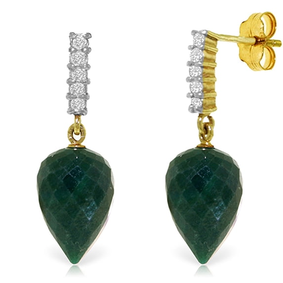 Galaxy Gold 14K Yellow Gold Natural Green Sapphire and Diamonds Dangle Earrings - September Birthstone - Energy & Devotion - Fine Jewelry for Women