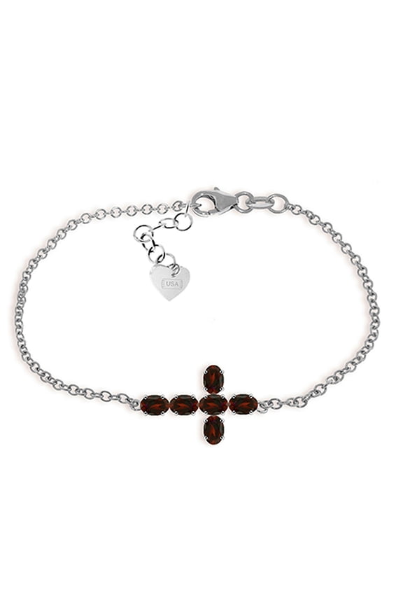 Garnet Cross Bracelet in 14k White Gold