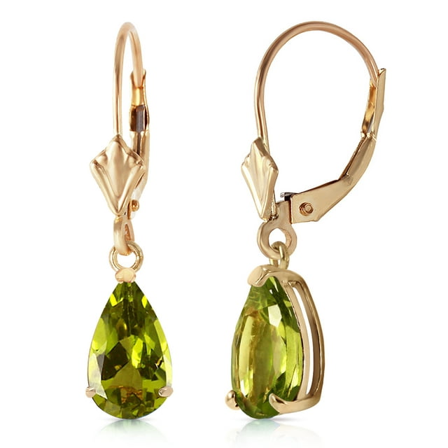 Galaxy Gold Genuine 14k Solid Yellow Gold Earrings Design with 3 Carat Green Grass Peridot Gemstones