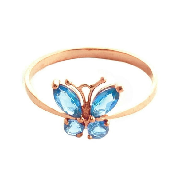 Galaxy Gold High Polished 14k Solid Rose Gold 0.6 ctw Blue Natural Topaz Butterfly Ring - Size 6.5