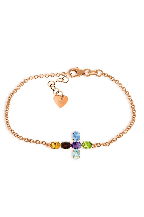 14K Solid Gold Cross Bracelet for Women - Rose Gold Fine Jewelry
