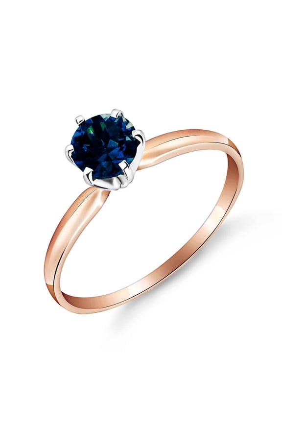 SIZE 6.0 14k Solid Rose Gold Engagement Solitaire Sapphire Ring with Round Natural Sapphire High Polished Gold Two Tone