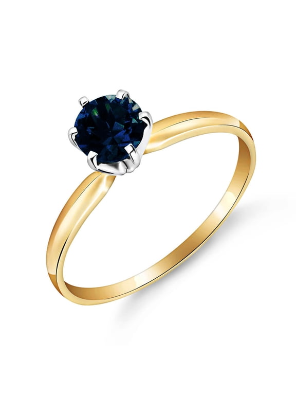 14K Solid Gold Natural Sapphire Solitaire Ring for Women - Yellow Gold Fine Jewelry