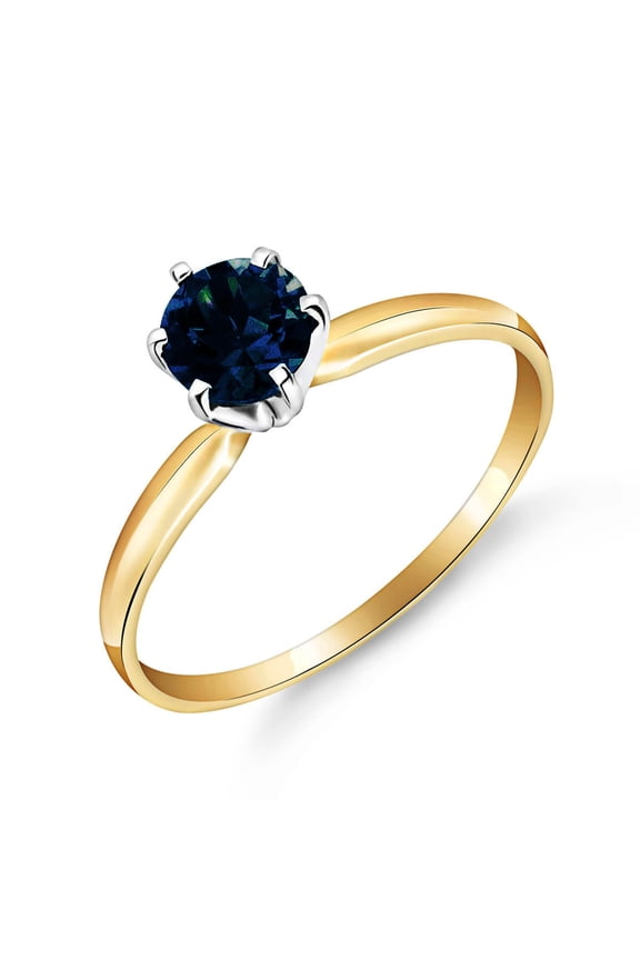 SIZE 9.0 14k Solid Yellow Gold Engagement Solitaire Sapphire Ring with Round Natural Sapphire High Polished Gold Two Tone