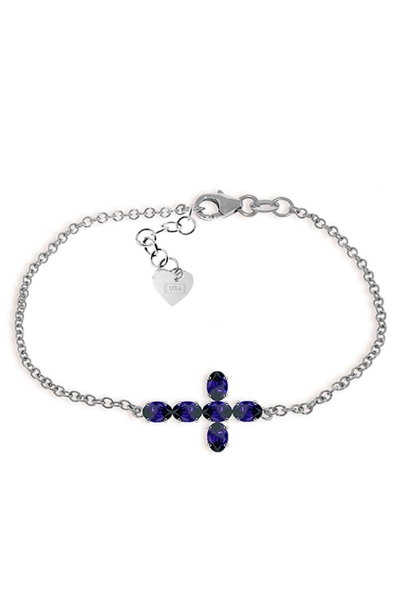 Sapphire Cross Bracelet in 14k White Gold