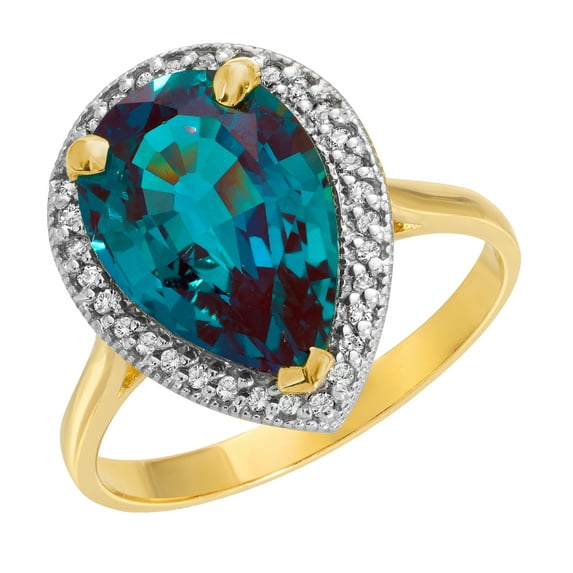 Galaxy Gold Size 10.5 14K Solid Yellow Gold Ring with Natural Diamonds & Pear Shape Lab. Grown Alexandrite Grade AAA
