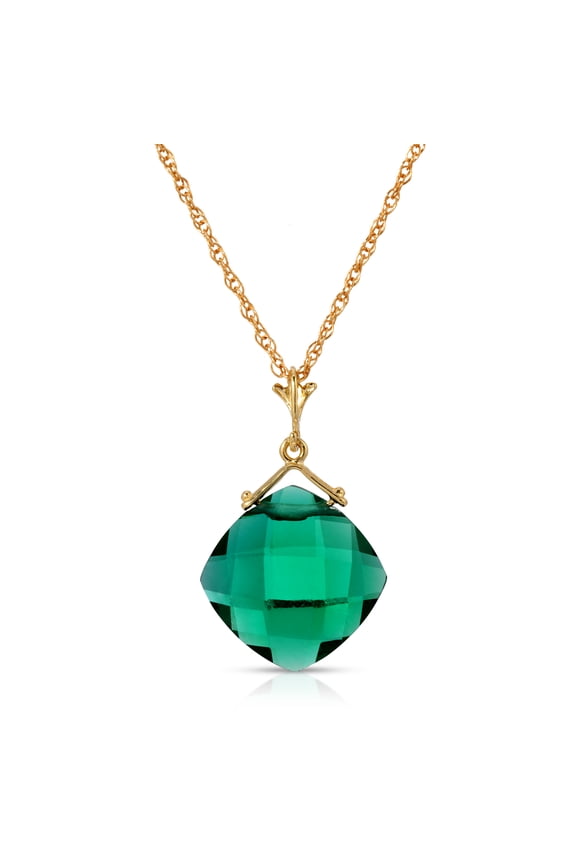 Size 16 inch 14K Solid Yellow Gold Necklace With Lab. Grown Cushion Shape Briolette Checkerboard Cut Emerald Grade AAA