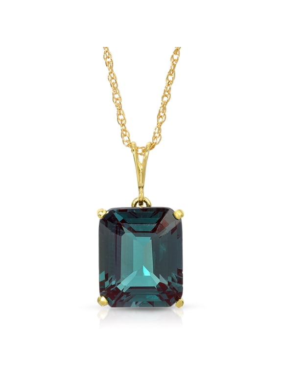 14K Solid Yellow Gold 18" Necklace with Lab-Grown Octagon Alexandrite, 14"-24" Sizes, June Birthstone, Symbol of Transformation