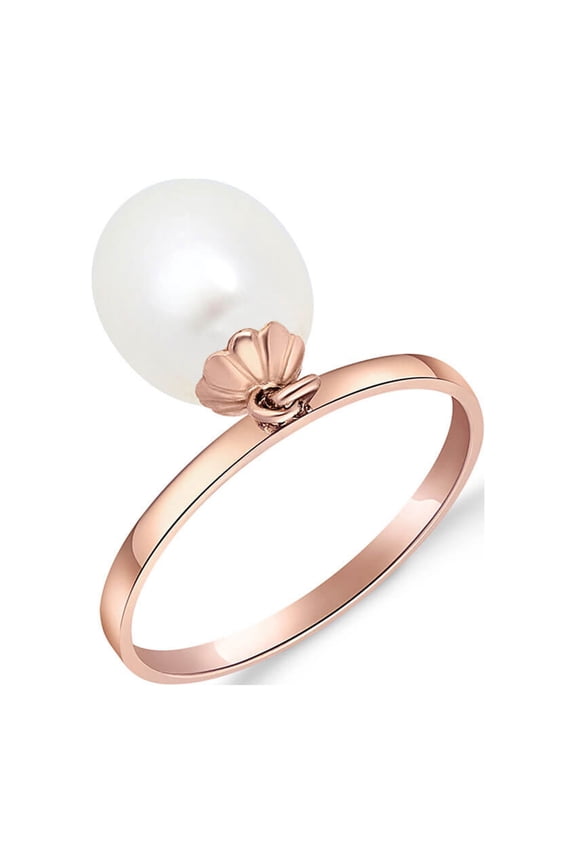 Size 5.5 14K Solid Rose Gold Ring with Dangling Natural Pearl
