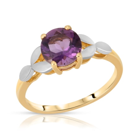 Galaxy Gold Size 5.5 14K Solid Yellow Gold Ring Two Tone with Round Natural Purple Amethyst Grade AAA