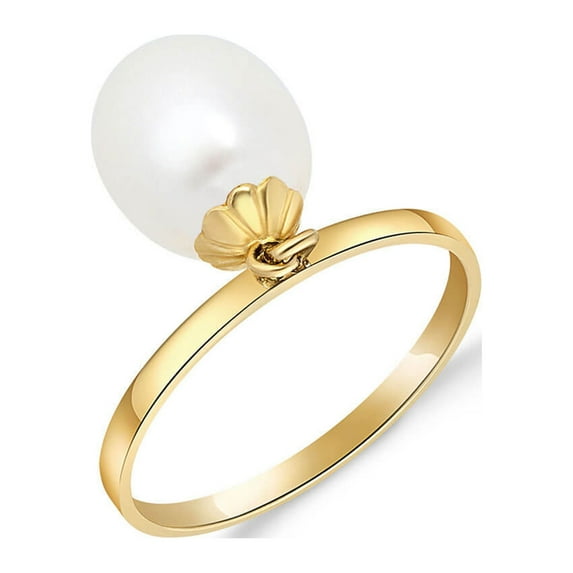 Galaxy Gold Size 5.5 14K Solid Yellow Gold Ring with Dangling Natural Pearl