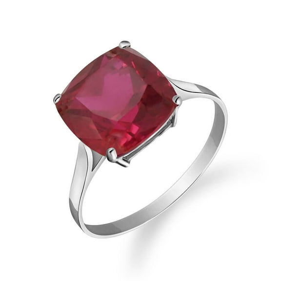 Galaxy Gold Size 5.5 inch 14K Solid White Gold Ring With Cushion Shape Genuine Ruby Grade AAA