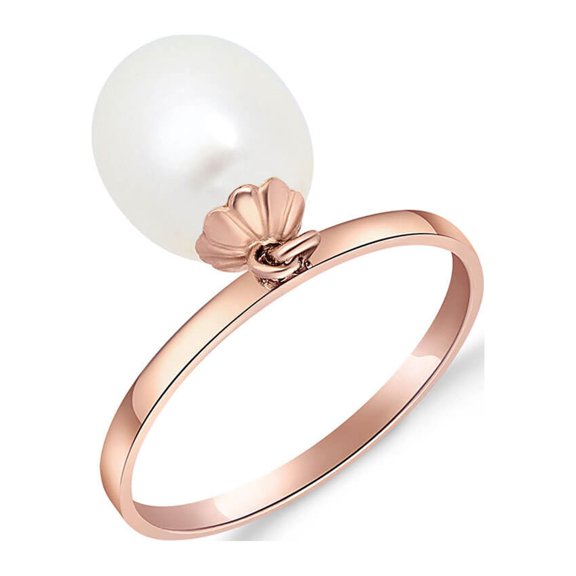 Galaxy Gold Size 6.0  14K Solid Rose Gold Ring with Dangling Natural Pearl