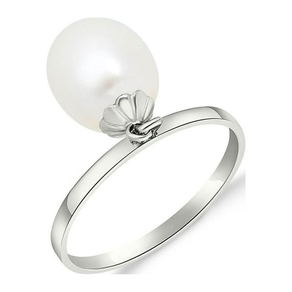Galaxy Gold Size 6.0 14K Solid White Gold Ring with Dangling Natural Pearl