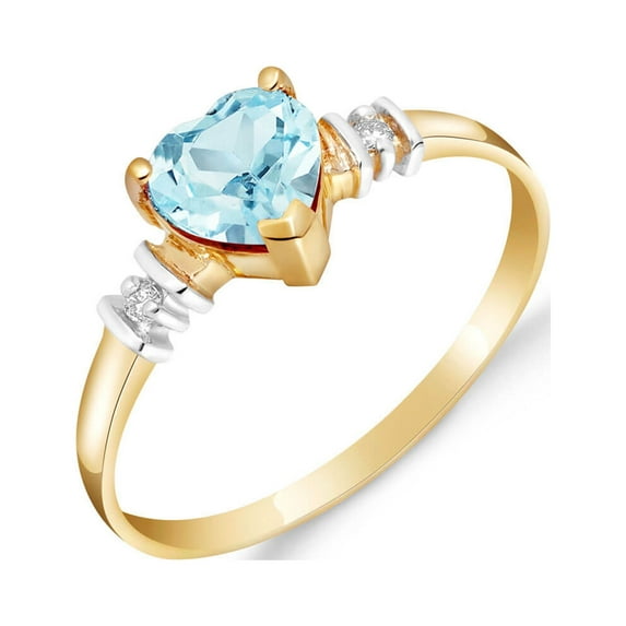 Galaxy Gold Size 6.0 14K Solid Yellow Gold Ring With Natural Diamond and Natural Aquamarine Grade AAA
