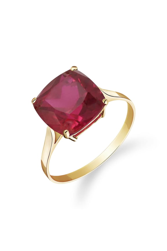 Size 6.0  inch 14K Solid Yellow Gold Ring With Cushion Shape Genuine Ruby Grade AAA
