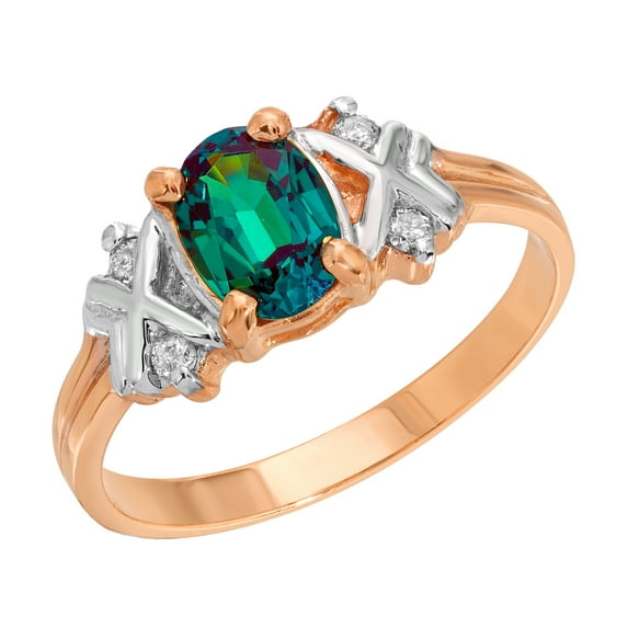 Galaxy Gold Size 6.5 14K Solid Rose Gold Ring with Natural Diamonds & Oval Shape Lab. Grown Alexandrite Grade AAA