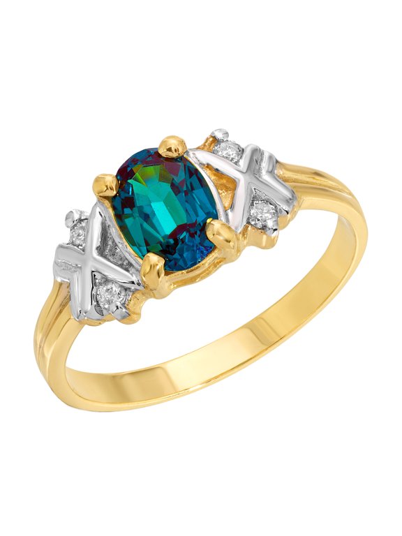 Size 6.5 14K Solid Yellow Gold Ring with Natural Diamonds & Oval Shape Lab. Grown Alexandrite Grade AAA