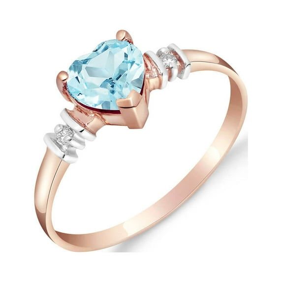 Galaxy Gold Size 7.0 14K Solid Rose Gold Ring With Natural Diamond and Natural Aquamarine Grade AAA