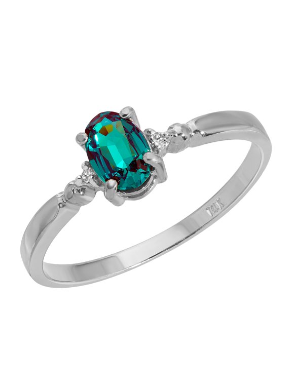 Size 7.0 14K Solid White Gold Ring with Natural Diamonds & Oval Lab. Grown Alexandrite Grade AAA