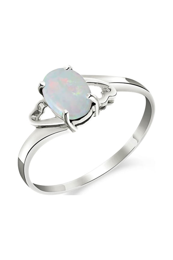 14K Solid Gold Natural Opal Oval Cut Ring for Women - White Gold Fine Jewelry