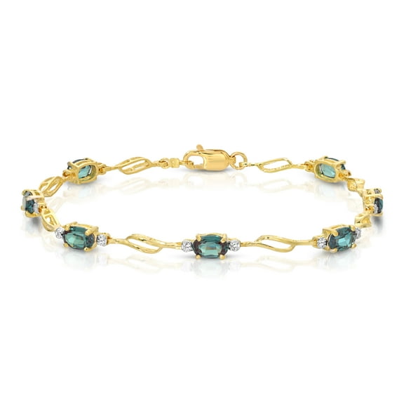Galaxy Gold Size 7 inch 14K Solid Yellow Gold Tennis Bracelet With Diamonds & Lab. Grown  Alexandrite Grade AAA