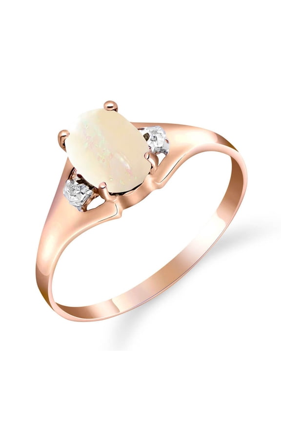 Size 8.0 14K Solid Rose Gold Ring With Natural Diamonds & Oval Natural Opal GRADE AAA
