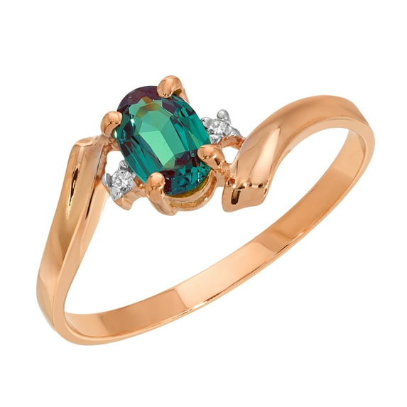 Galaxy Gold Size 8.0 14K Solid Rose Gold Ring with Natural Diamonds & Oval Lab. Grown Alexandrite