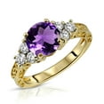 thumbnail image 1 of Galaxy Gold Size 8.0  14K Solid Yellow Gold Ring with Natural Diamonds & Round Shape Natural Purple Amethyst, 1 of 5