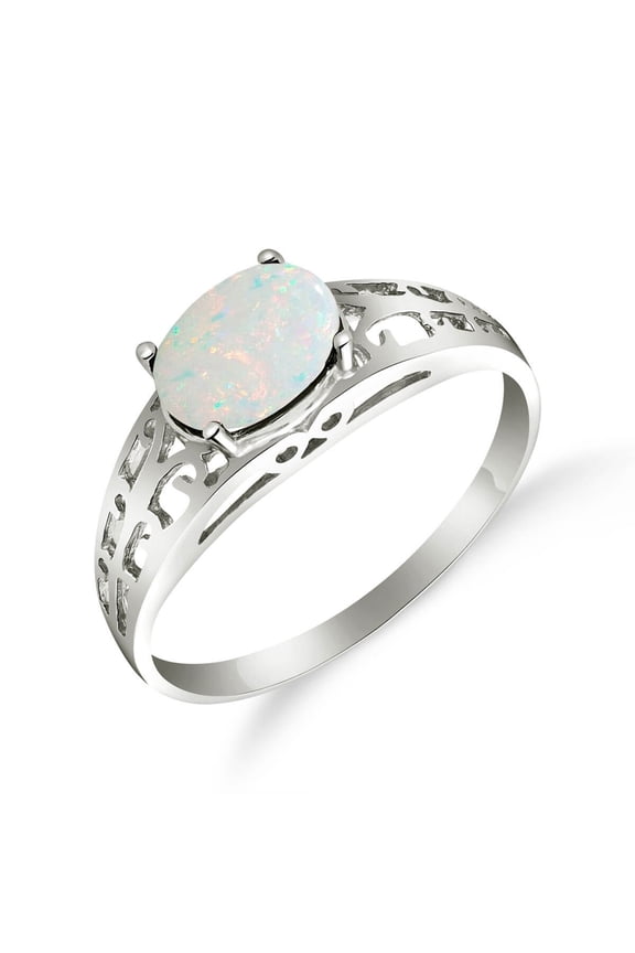 14K Solid Gold Natural Opal Filigree Ring for Women - White Gold Fine Jewelry