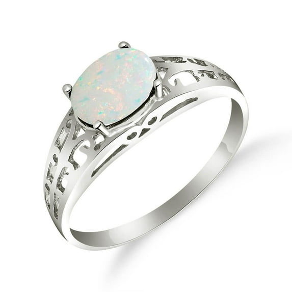 Galaxy Gold 14K Solid Gold Natural Opal Filigree Ring for Women - White Gold Fine Jewelry
