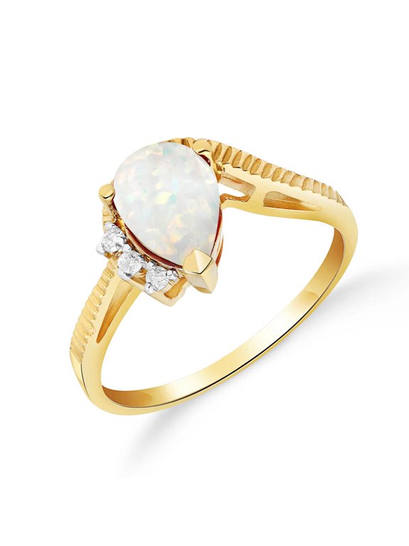 Size 8.5 14K Solid Yellow Gold Ring With Natural Diamonds & Natural Opal GRADE AAA