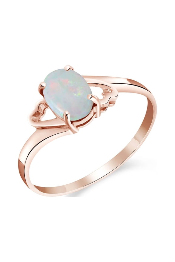 14K Solid Gold Natural Opal Oval Cut Ring for Women - Rose Gold Fine Jewelry