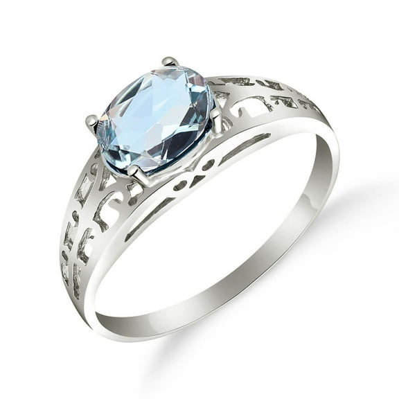 Galaxy Gold Size 9.5  14K Solid White Gold Filigree Ring With Natural Aquamarine Grade AAA