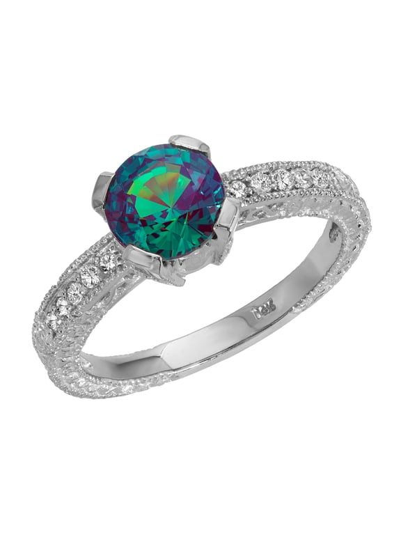 14K Solid White Gold Natural Diamond & Alexandrite Ring - June Birthstone - Symbol of Balance & Joy - Made in USA - Fine Jewelry for Women