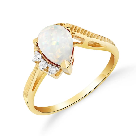 Galaxy Gold Size 9.5 14K Solid Yellow Gold Ring With Natural Diamonds & Natural Opal GRADE AAA