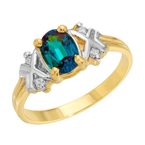 Galaxy Gold Size 9.5 14K Solid Yellow Gold Ring with Natural Diamonds & Oval Shape Lab. Grown Alexandrite Grade AAA