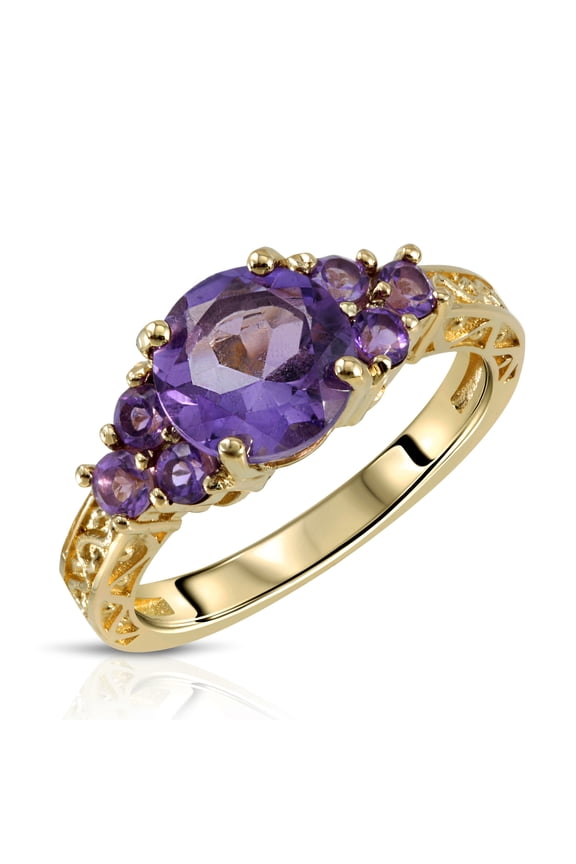 14K Solid Gold Natural Amethyst Ring for Women Size 9.5 - Yellow Gold Fine Jewelry