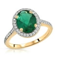 thumbnail image 1 of Galaxy Gold Stunning 2.15 Carat Total Weight 14K Solid Yellow Gold Emerald and Natural Diamonds Halo Ring Brilliant Oval Shape Cut and Round Diamonds Anniversary Engagement Promise Ring (9.5), 1 of 3